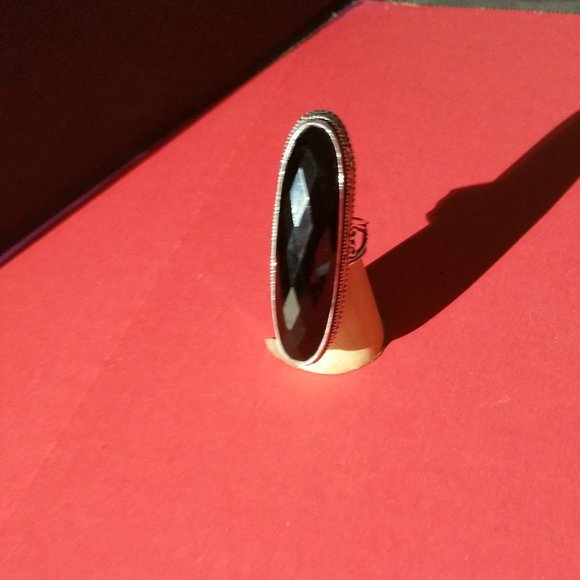 BLACK ONYX  SIZE 6.5  SILVER SCROLL RING - Picture 6 of 6